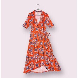 Boden Lavinia Jersey Wrap Dress 10 Floral Papaya Wildflower Prairie Red Orange